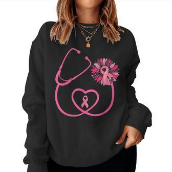 Nurse Sunflower Pink Ribbon Breast Cancer Awareness Women Sweatshirt - Seseable