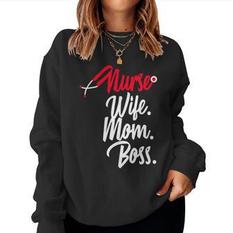 Nurse Wife Mom Boss Retro Nurse Sayings Quotes Nursing Women Sweatshirt | Mazezy DE