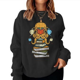 Octopus Reading Book Tea Bookworm Librarian Teacher For Teacher Women Sweatshirt | Mazezy
