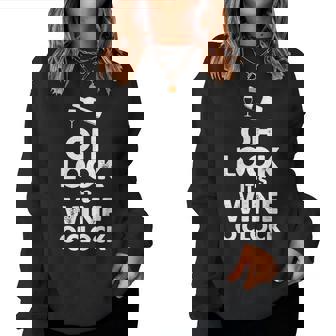 Oh Look It´S Wine O´Clock Drinking Glass Women Sweatshirt | Seseable CA
