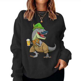 Oktoberfest T Rex Dinosaur Beer Pretzel Women Sweatshirt | Mazezy
