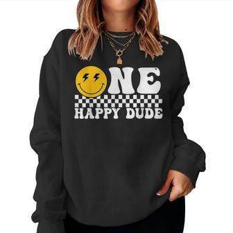 One Happy Dude Groovy 1St Birthday Party Family Matching Women Sweatshirt - Seseable