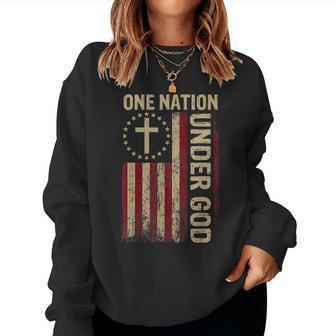 One Nation Under God Flag 4Th Of July Patriotic Christian Women Sweatshirt | Mazezy