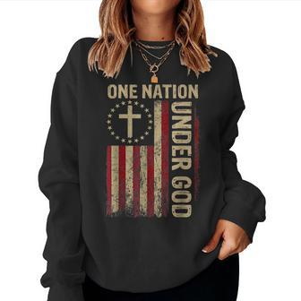 One Nation Under God Flag 4Th Of July Patriotic Christian Patriotic Women Sweatshirt | Mazezy