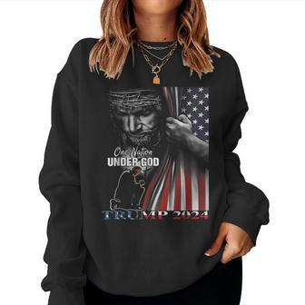 One Nation Under God Trump 2024 God American Flag Women Sweatshirt - Monsterry