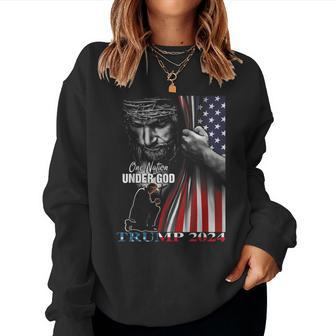 One Nation Under God Trump 2024 God American Flag Women Sweatshirt | Mazezy