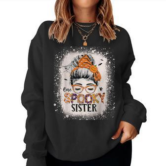 One Spooky Sister Bleached Halloween Sister Women Sweatshirt - Monsterry