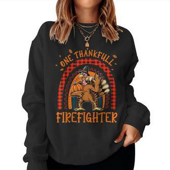 One Thankful Firefighter Thanksgiving Rainbow Turkey Autumn Women Sweatshirt | Mazezy