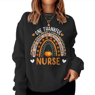 One Thankful Nurse Rainbow Leopard Pumpkin Thanksgiving Women Sweatshirt - Seseable