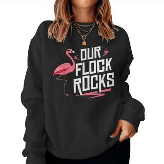 Our Flock Rocks Flamingo Mothers Day Funny Gift Women Crewneck Graphic Sweatshirt - Seseable