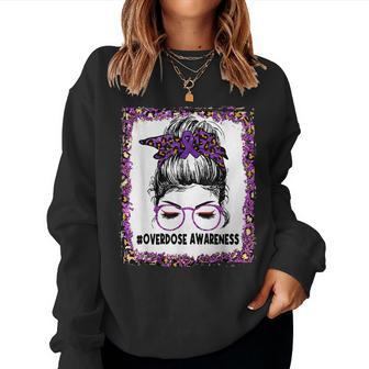 Overdose Awareness Wear Purple Leopard Messy Bun Women Sweatshirt - Monsterry