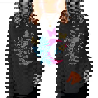 Pan Pride Pansexual Subtle Lgbtq Butterfly And Moon Lgbt Women Sweatshirt | Mazezy