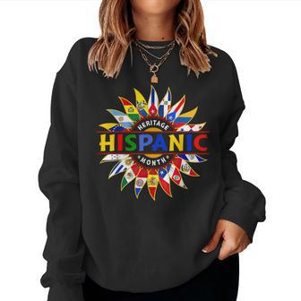 Hispanic Heritage Month Latino Countries Flags Sunflower Women Sweatshirt - Seseable
