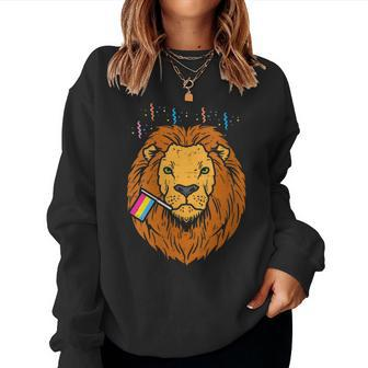 Pansexual Flag Lion Lgbt Pride Month Pan Pride Stuff Animal Women Sweatshirt | Mazezy