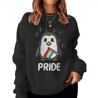 Pansexual Flag Penguin Lgbt Pan Pride Stuff Animal Women Sweatshirt | Mazezy