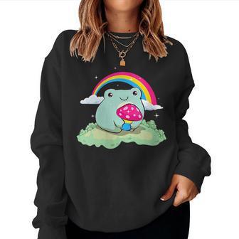 Pansexual Pride Pan Flag Cute Frog Mushroom Subtle Lgbtq Women Sweatshirt | Mazezy