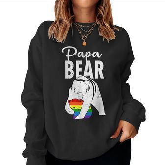 Papa Bear Gay Pride Rainbow Flag Lgbt Dad Camping Father Day Women Sweatshirt | Mazezy
