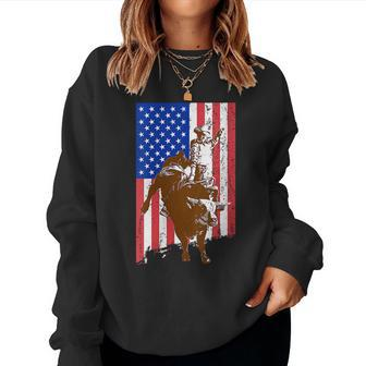 Patriotic American Flag Rodeo Bull Riding Humor Patriotic Women Sweatshirt | Mazezy
