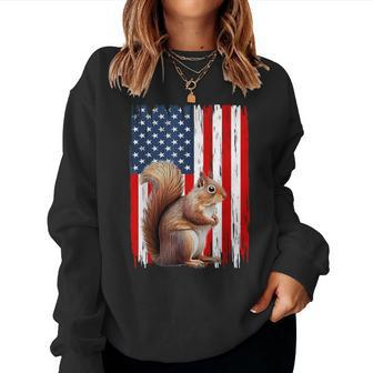 Patriotic Squirrel Usa Flag American 4Th Of July Women Sweatshirt - Monsterry