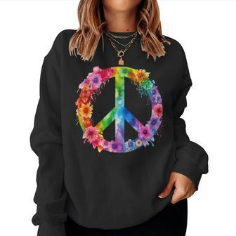 Peace Love Hippie Sign Love Flower World Peace Day Women Sweatshirt | Mazezy DE
