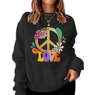 Peace Love Retro Groovy 60S 70S Hippie Costume Women Crewneck Graphic Sweatshirt - Seseable