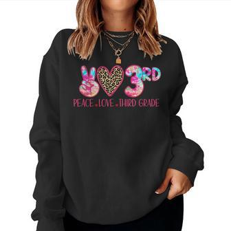 Peace Love Third 3Rd Grade Squad Back To School Teacher Girl Women Crewneck Graphic Sweatshirt - Monsterry CA