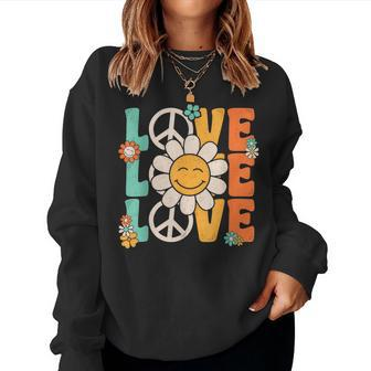 Peace Sign Love 60S 70S 80S Costume Groovy Theme Party Women Sweatshirt - Monsterry AU