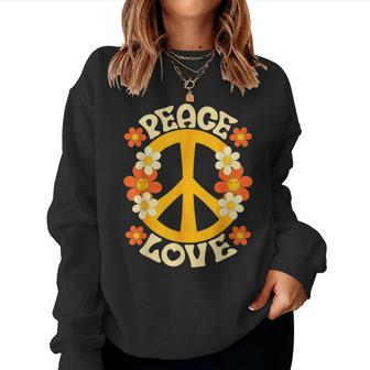 Peace Sign Love 60S 70S 80S Hippie Floral Halloween Girls Women Sweatshirt - Monsterry CA