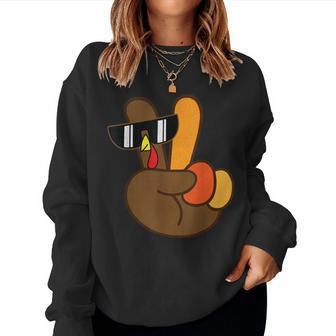 Peace Sign Turkey Hand Cool Thanksgiving Boys Women Women Sweatshirt - Monsterry AU