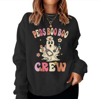 Peds Nurse Boo Crew Retro Halloween Pediatric Nurse Women Sweatshirt | Mazezy