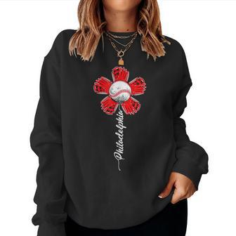Philly Colorful Baseball Flower Souvenir I Love Philly Women Sweatshirt | Mazezy