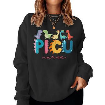 Picu Pediatric Nurse Dinosaurs Picu Squad Nurse Appreciation Women Crewneck Graphic Sweatshirt - Monsterry