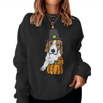 Pilgrim Beagle Pumpkin Leaf Thanksgiving Fall Halloween Dog Halloween Women Sweatshirt | Mazezy