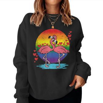 Pink Flamingo Gay Pride Flag Lgbt-Q Rainbow Moon Animal Women Sweatshirt | Mazezy