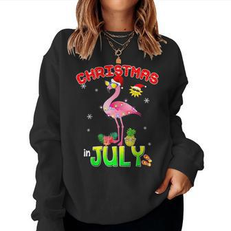 Pink Flamingo In Santa Hat Christmas In July Girl Flamingo Women Sweatshirt | Mazezy
