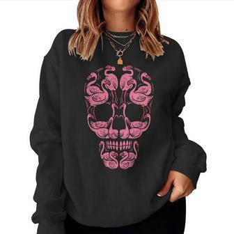 Pink Flamingo Skull Breast Cancer Awareness Halloween Women Women Sweatshirt | Mazezy