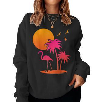 Pink Flamingo Summer Vibes Palm Trees Tropical Summer Women Sweatshirt | Mazezy