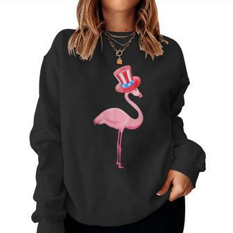 Pink Flamingo Usa American Flag Bird Lovers 4Th Of July Women Sweatshirt | Mazezy