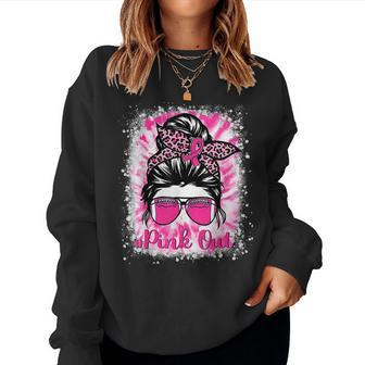 Pink Out Football Mom Messy Bun Tackle Breast Cancer Warrior Women Sweatshirt - Monsterry CA