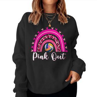 Pink Out Volleyball Lover Rainbow Breast Cancer Awareness Women Sweatshirt - Thegiftio UK