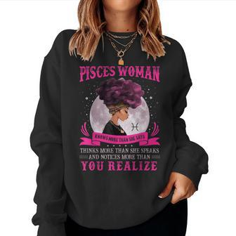 Pisces Woman Knows More Than She Says Birthday Black Women Women Crewneck Graphic Sweatshirt - Thegiftio UK