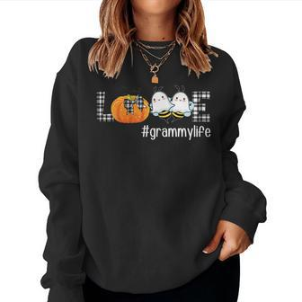 Plaid Love Pumpkin Ghost Bee Grammy Life Autumn Halloween Women Sweatshirt | Mazezy