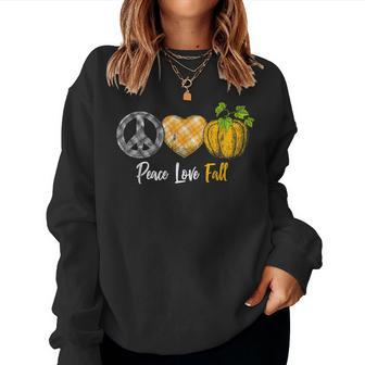 Plaid Peace Love Fall Autumn Pumpkin Halloween Hippie Halloween Women Sweatshirt | Mazezy