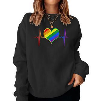 Pride Heart Beat Pulse Lgbtq Community Pride Month Rainbow Women Sweatshirt | Mazezy