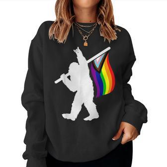 Progress Pride Flag Bigfoot Rainbow Lgbtq Month Sasquatch Women Sweatshirt | Mazezy