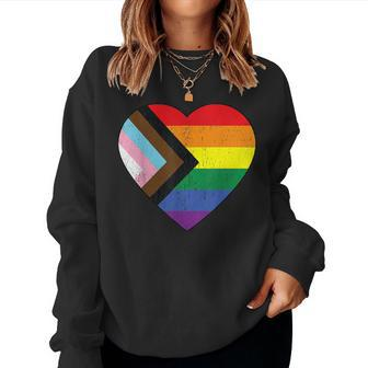 Progress Pride Flag Rainbow Heart Vintage Retro Love Lgbt Women Sweatshirt | Mazezy