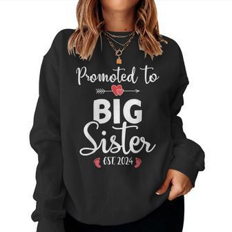 Promoted To Big Sister Est 2024 For Pregnancy Announcement Women Crewneck Graphic Sweatshirt - Seseable