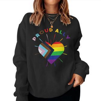 Proud Ally Lgbtq Progress Pride Flag Rainbow Love Supporter Women Sweatshirt | Mazezy