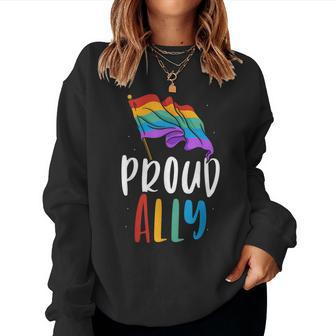 Proud Ally Rainbow Lgbtq Pride Gay Women Crewneck Graphic Sweatshirt - Seseable