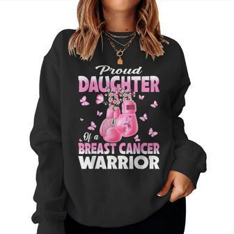 Proud Daughter Of A Breast Cancer Warrior Boxing Gloves Women Sweatshirt - Seseable